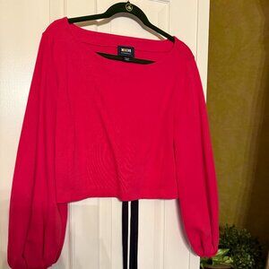 Anthropologie Maeve Raspberry Pink Balloon Sleeve Corset Tie Back Top Size M